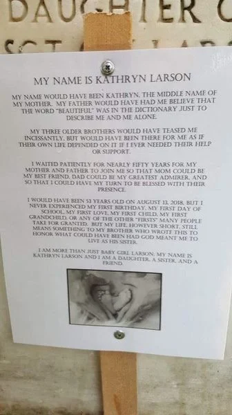 Handwritten tribute titled “My Name is Kathryn Larson”