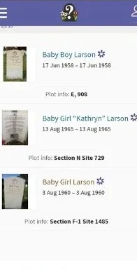Veterans Administration memorial record including Kathryn Larson